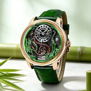 Montre mécanique automatique de luxe pour homme avec logo personnalisé, cadran squelette de style chinois gravé en 3D, bracelet en cuir premium - Product Image 4