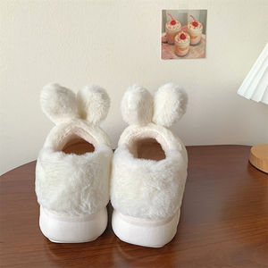 شباشب قطنية نسائية شتوية الأكثر مبيعًا بتصميم أرنب لطيف وعصري، أحذية بكعب عالٍ دافئة للمنزل والداخل، نعال زاباتوس - Product Image 4