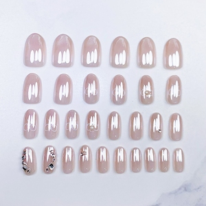 <span class=keywords><strong>Uñas</strong></span> postizas de calidad profesional, <span class=keywords><strong>color</strong></span> <span class=keywords><strong>rosa</strong></span> <span class=keywords><strong>pastel</strong></span> brillante, cromo, con lazo blanco ovalado y decoración de diamantes. - Product Image 4