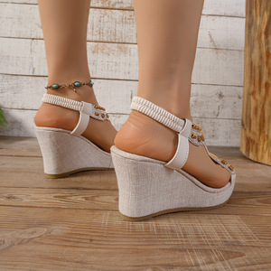 Nuovi Sandali <span class=keywords><strong>Donna</strong></span> 2026 di Tendenza per il Commercio Estero con Cinturino Elastico Traspirante e Punta Aperta, Sandali con Zeppa alla Moda Stile Etnico - Product Image 5