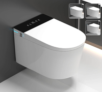 WC intelligent mural avec siège chauffant, panneau LED, chasse automatique, en céramique allongée, gain de place, pour salles de bain, hôtels, villas, siphon en P inclus