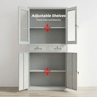 Archivadores Metálicos Modernos, Archivador de Acero con Puertas de Vidrio, 2 Cajones, Estantes Ajustables, Muebles de Oficina