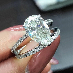 Pear Teardrop Stone Double Line Ring for Women Elegant Fashion Finger Jewelry - Product Image 1