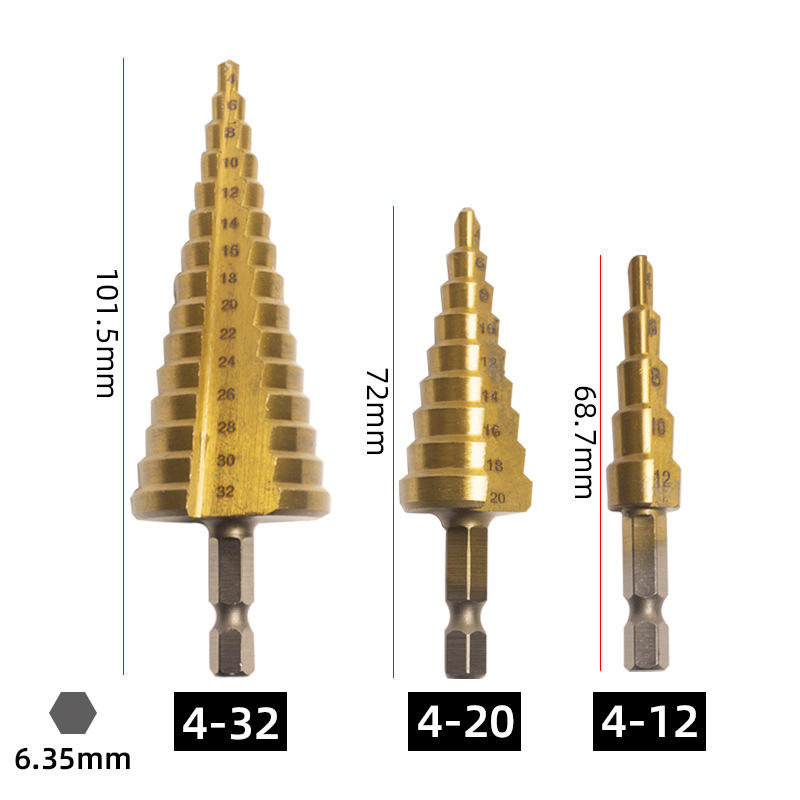 ดอกสว่านทรงกระบอกแบบตรง 3 ชิ้น พร้อมก้านหกเหลี่ยม ขนาด 4-12, 4-2