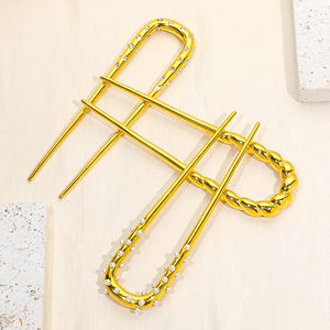 न्यायनोवा हस्तनिर्मित 18k सोने के स्टेनलेस स्टील हेयरपिन सुरुचिपूर्ण यू आकार हेयर स्टिक महिलाओं के बाल क्लिप कोरियन शैली के बाल - Product Image 4