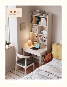 طاولة دراسة حديثة بسيطة مربعة من الخشب الصلب مع تصميم مريح رف كتب مكتبي مزدوج للكمبيوتر للتخزين - Product Image 4