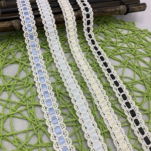 Garniture en dentelle de coton au crochet de haute qualité en gros avec ruban au milieu pour vêtement - Product Image 1