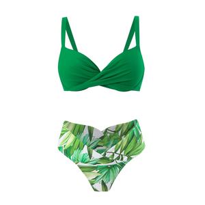 Conjunto de Bikini Personalizado con Hojas Verdes a Juego para Parejas, Tanga para Mujer y Top Push-Up, Traje de Baño para Hombre, Ropa de Playa - Product Image 1