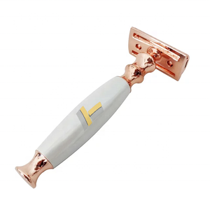 Rasoir à Double bord en acier inoxydable, manche plastique blanc métallique or Rose sécurité, étiquette privée avec Double lame - Product Image 2