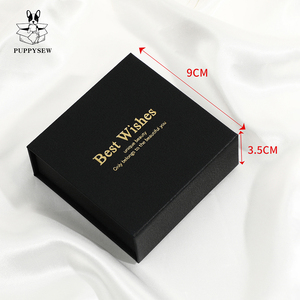 PUPPYSEW 9*9*3.5cm <b>Black</b> Luxury Flip Magnetic Necklace Jewelry <b>Box</b> with logo Cardboard Bracelet Ring Necklace Jewelry <b>Box</b> - Product Image 4