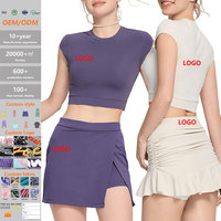 Nouvel ensemble de sport pour femme : T-shirt amincissant à manches courtes ultra-extensible et respirant, et jupe de tennis taille haute
