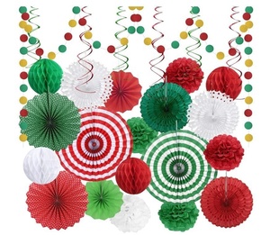 DAMAI Hot Selling Christmas Party Paper Fan Decoration Set Green Red Hanging Paper Fan Honeycomb Ball Paper Flower Ball Sets - Product Image 1