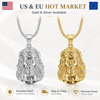 Pendentif religieux en acier inoxydable tête de Jésus avec épines, pendentif pour homme en or 18 carats, vente en gros de pendentifs pour hommes