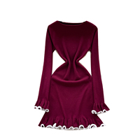 Robe en tricot à manches longues et à volants pour femmes, coupe ajustée, automne-hiver