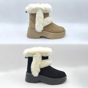 Yl7133 חורף חם נשים מגפי שלג חמים, קישוט לבן עמיד למים טריז העקב טריז עבות סוכות קצרות נשים - Product Image 3