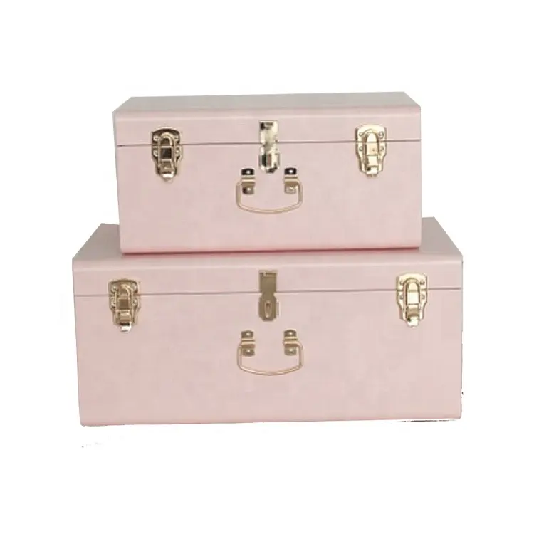 Household Champagne Gold Decoration Pink Metal Trunk Set