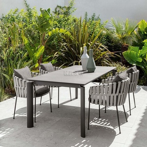 Comedor de aluminio Patio moderno Hotel Seccional de madera de teca <span class=keywords><strong>Bistro</strong></span> restaurante silla conjunto de ratán cuerda al aire libre Muebles de Jardín conjunto - Product Image 6