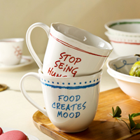 Tasses à café en porcelaine 15 oz, peintes à la main, avec poignées, en grès émaillé, pour thé, boissons chaudes ou froides, cadeaux