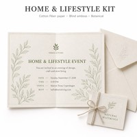Tarjeta de Invitación de Lujo en Papel Artístico con Sobre, Juego de Eventos Personalizados para el Hogar y Estilo de Vida, Arte Botánico Lineal, Kit con MOQ Bajo