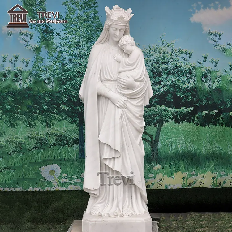 פסל דתי פופולרי שיש לבן טבעי פסל של מריה בתולה וילד jesus