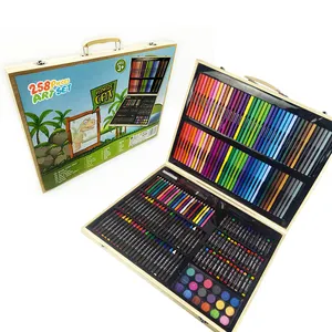 258pcs Drawing Kit Wooden Case Art Tools Oil Pastel Marker Color Pencils Eraser Painting Supplier Colouring Set Kids Art set