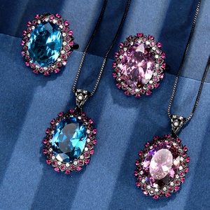 Fashion Jewelry Eco-friendly Copper Oval Cut 13*18mm Purple Zircon Accent Wholesale Necklace <b>Set</b> for Bulk Buyers - Product Image 6