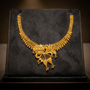 สร้อยคอทองคำแท้ 22k ลายดอกไม้ สร้อยคอแบบโชคเกอร์ เครื่องประดับเจ้าสาวแบบดั้งเดิม น้ำหนักเบา ตราประทับคุณภาพ เหมาะสำหรับงานปาร์ตี้ สำหรับผู้หญิง - Product Image 2