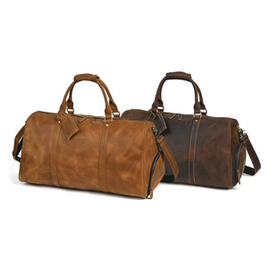 Bolso de hombro de cuero Crazy Horse para hombre, bolso de viaje de negocios de gran capacidad, color marrón oscuro, cuero genuino de color sólido - Product Image 3