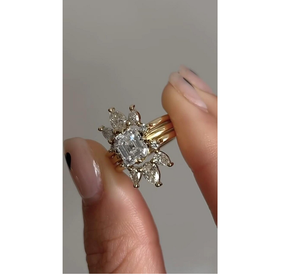 2CT Asscher Cut Lab Grown Diamond Ring Floral <b>Cluster</b> Pear Halo Engagement Ring Yellow Gold Fine Jewelry - Product Image 1