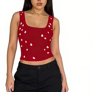 Top corto sin mangas con cuello cuadrado para mujer - Top ajustado acanalado con adornos de gotas, estilo chaleco a la moda - Product Image 1