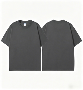 Camiseta de Hombre Gris Oscuro 100% Algodón Peinado, Oversize con Hombros Caídos, Color Liso, Casual, Manga Corta, Lisa - Product Image 5