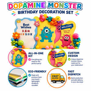Décor d'anniversaire coloré style monstre, ensemble de ballons en panneau KT, impression numérique, pour photomaton de fête Joyeux Anniversaire - Product Image 4