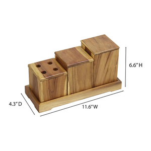 Set in tre pezzi eco-friendly contenitori in <span class=keywords><strong>Teak</strong></span> da bagno e un vassoio abbinato Set da bagno Set amenità accessori da bagno - Product Image 2