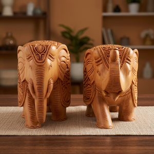 HANDICRAFTS INN Handcrafted 3 Inch Wooden Elephant Pair Carved <b>Mini</b> Figurines Polished Antique Crafts Boxes Wall Signs - Product Image 2