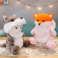Peluche réversible et transformable : Dinosaure, Panda, Hippopotame, Cochon, Loup, Mouton, Licorne, Renard, Pingouin