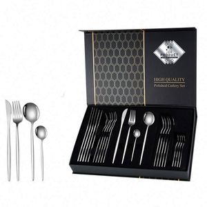 Hot Selling 24 Piece Stainless Steel Gold Plated Cutlery Set Wedding Spoon Fork Gold Cutlery Flatware Set Dinnerware Flatware - Product Image 1