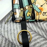 Organizer Kanvas Terbuka Tiga Lapis Bermotif Kartun, Dompet Rias Genggam Praktis untuk Musim Panas, Dompet Koin Unisex untuk Kunci dan Kartu