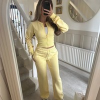 Ensemble deux pièces décontracté et tendance pour femme : crop top zippé à manches longues et pantalon de jogging avec cordon de serrage – Vente en gros
