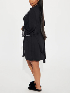 Ensemble de Nuit Grande Taille Flatteur pour Femmes : <span class=keywords><strong>Robe</strong></span> Nuisette Froncée et Peignoir Assorti, Pyjama à Taille Élastique - Product Image 5