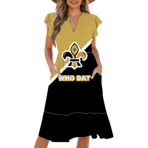 Abito casual da donna personalizzato con stampa, scollo a V, maniche a farfalla, taglie forti, per la stagione autunnale, con vita naturale - Product Image 6