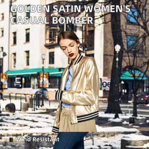 Chaqueta Bomber de Invierno para Mujer, Brillante, Satinada, Color Dorado, Cierre con Cremallera, Logotipo, Impermeable, Estilo Casual Elegante, Último Diseño, Venta al Por Mayor - Product Image 2
