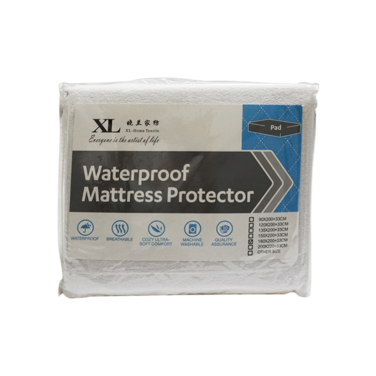 Wholesale China Cotton Terry Fabric Waterproof Layer 120GSM Mattress Protector Cover with Zipper PVC Bag and Insert Card