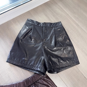 <span class=keywords><strong>Pantalon</strong></span> en cuir véritable pour <span class=keywords><strong>femme</strong></span>, short en cuir de vache ciré, taille semi-élastique, jambe large, décontracté, nouvelle tenue automne-hiver 2025 - Product Image 3