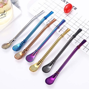 Cucchiaio con Cannuccia Riutilizzabile in Acciaio Inox 304 Oro Rosa per Tè Mate <span class=keywords><strong>Argentino</strong></span> e Whisky, con Filtro Ecologico, Accessorio per <span class=keywords><strong>Bar</strong></span> FX-K48 - Product Image 1