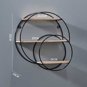 Venta al por mayor de estantes flotantes de metal y madera de círculo geométrico colgante rústico redondos en la pared - Product Image 4