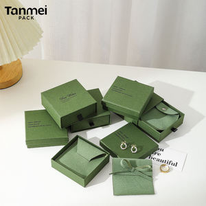 Изготовленный на заказ логотип зеленый ящик ювелирных изделий Коробка кольцо серьги ожерелье упаковка коробки ювелирных изделий с мешком - Product Image 6
