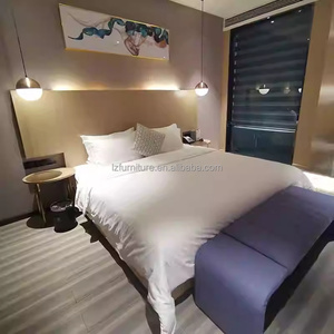 Economy Modern Hotel Bedroom Furniture Sets King Size Upholstered Bed Frame with Ottoman Nightstand <b>Wardrobe</b> For 3 Star Hotels - Product Image 1
