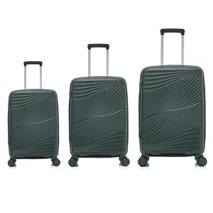 OEM ODM Manufacturer Custom Logo high quality metal zipper green PP Hard Trolley Travel Suitcase Sets Luggage With Tsa Locks
