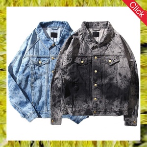 OEM Wholesale Guangzhou Male Oversized Bleached <b>Denim</b> Jacket <b>Coat</b> Custom Mens Acid Washed Bomber Jean Jackets - Product Image 6