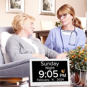 Đồng hồ kỹ thuật số nói giờ hiện đại <span class=keywords><strong>10</strong></span> inch với màn hình lớn, lịch ngày, báo thức, gắn tường, máy móc điện tử, chất liệu nhựa - Product Image 5